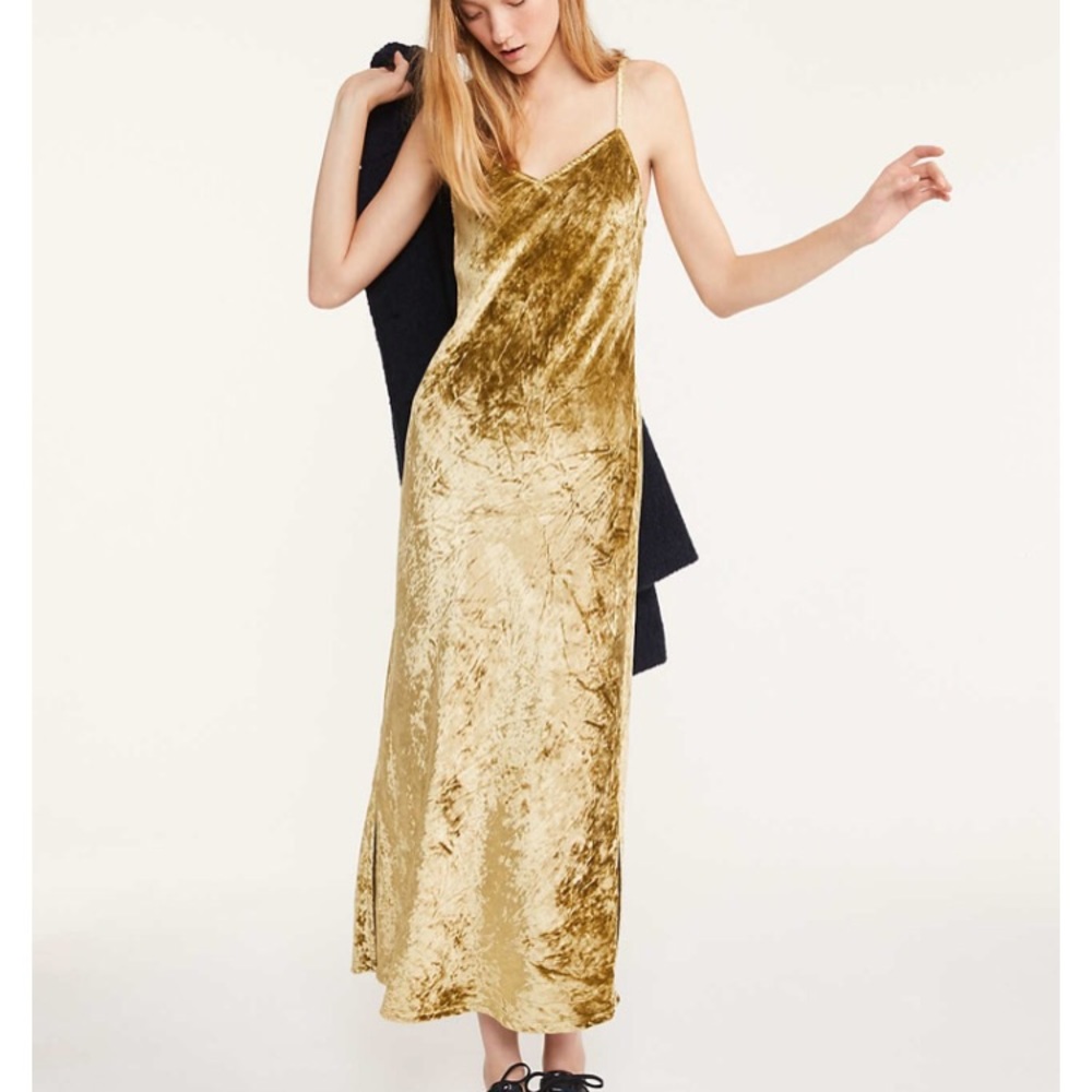 Lou & Grey Green Crushed Velvet Maxi Slip Dress